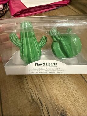 Plow & Hearth Green Cactus Salt and Pepper Shaker Set